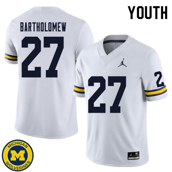 Youth Michigan Wolverines #27 Christian Bartholomew White Football Jersey